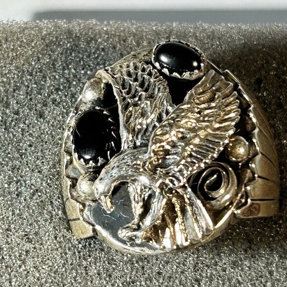 Cody Hunter CH Eagle Black Onyx Navajo NOS Sterling Mens Ring Sz 11 - Picture 4 of 12